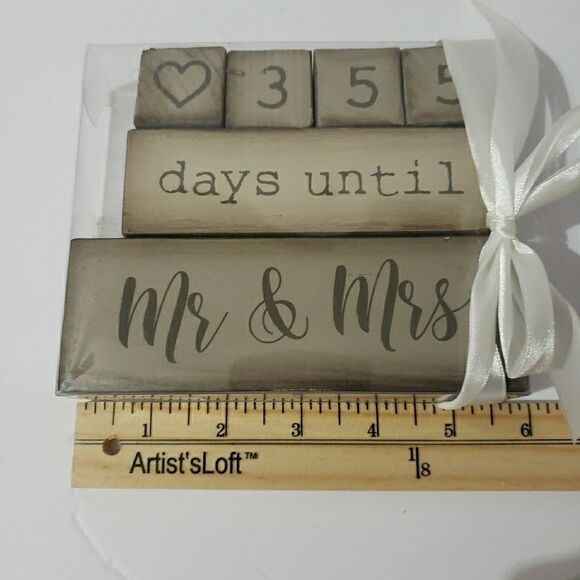 Wooden Block 6 Piece Wedding Day Countdown Calendar Engagement Gift - Picture 3 of 4